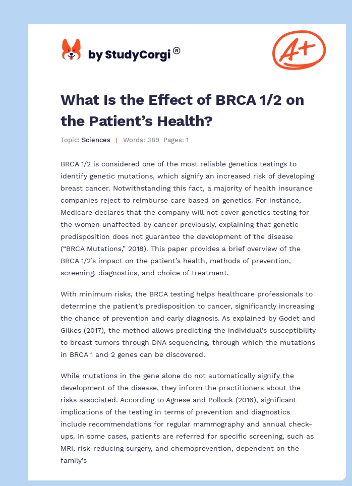 What Is the Effect of BRCA 1/2 on the Patient’s Health?. Page 1