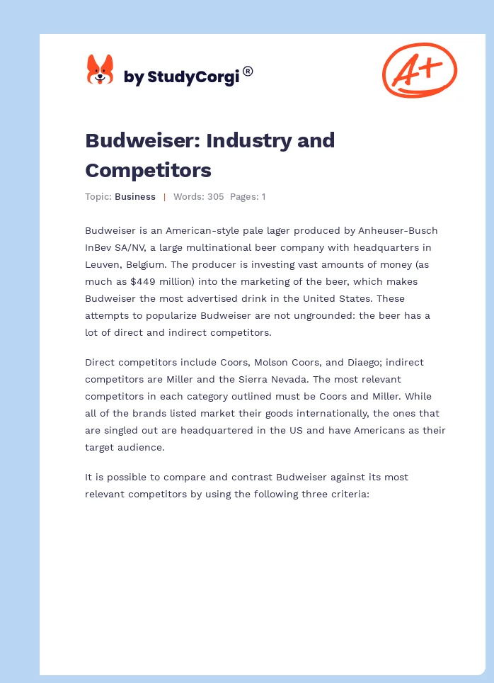 Budweiser: Industry and Competitors. Page 1