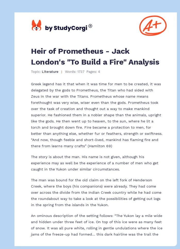 Heir of Prometheus - Jack London's "To Build a Fire" Analysis. Page 1