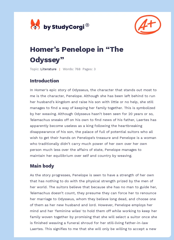 Homer’s Penelope in “The Odyssey”. Page 1