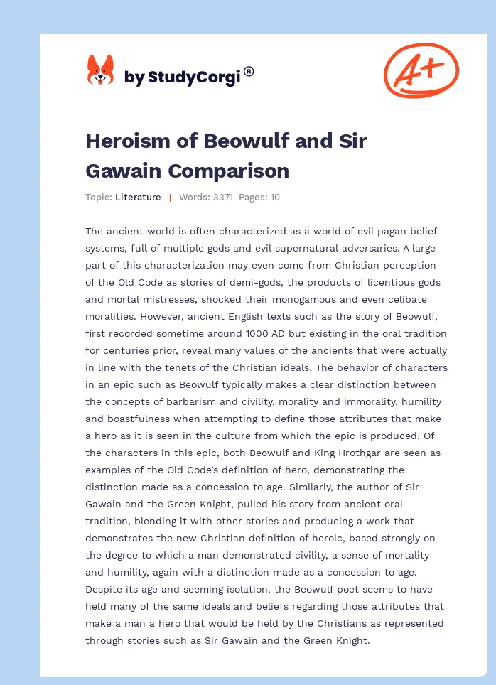 Heroism of Beowulf and Sir Gawain Comparison. Page 1