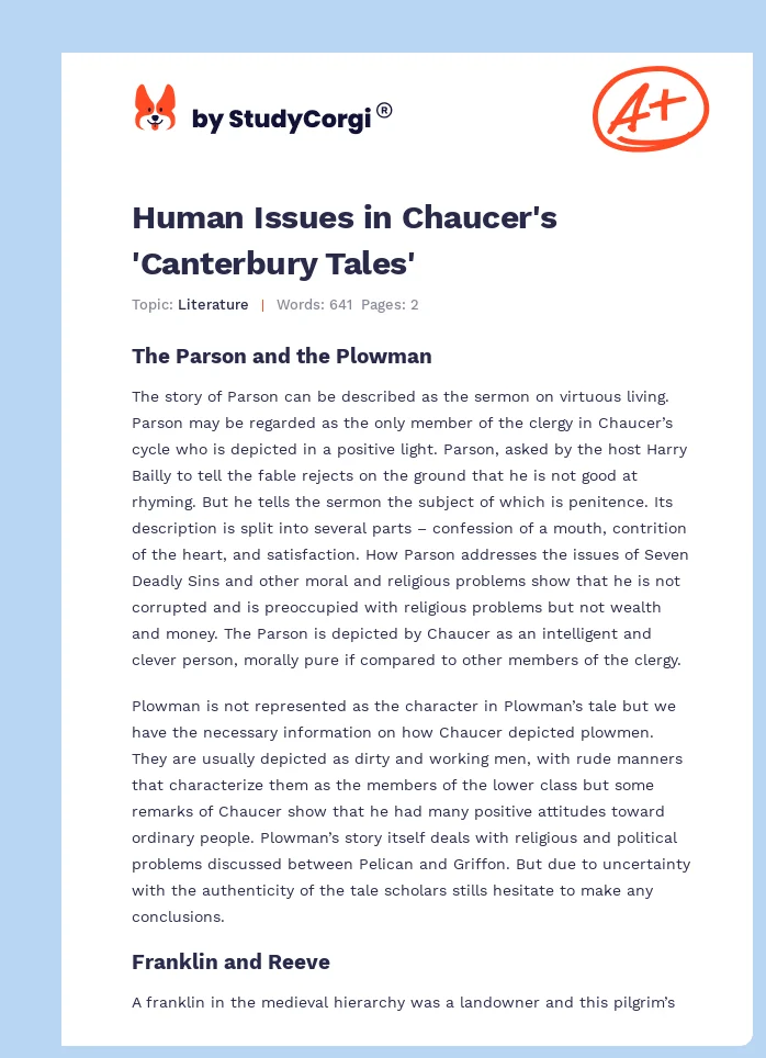 Human Issues in Chaucer's 'Canterbury Tales'. Page 1