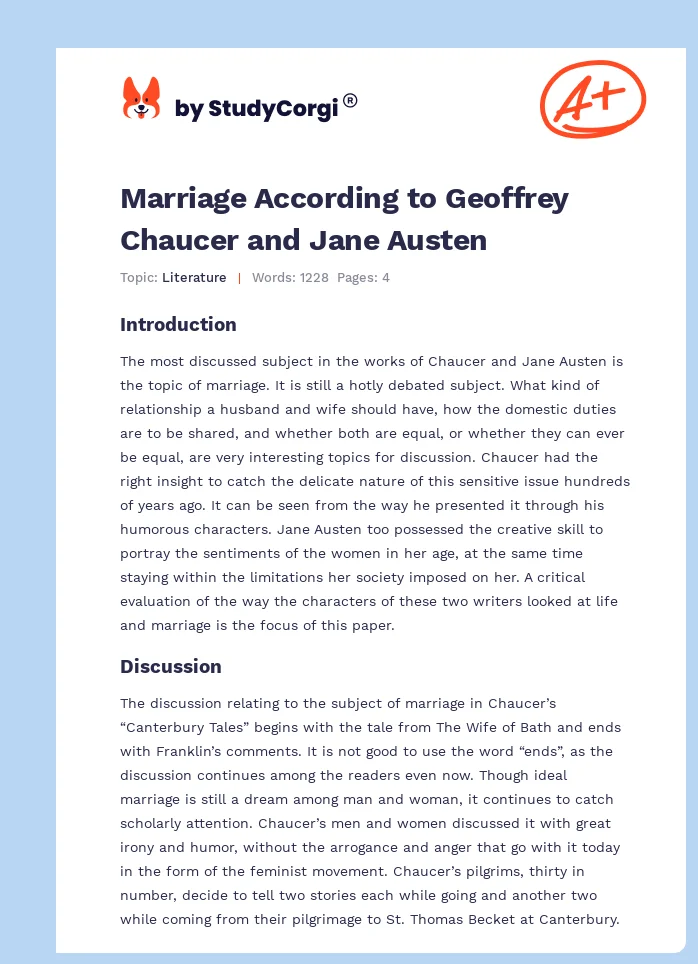 Marriage According to Geoffrey Chaucer and Jane Austen. Page 1