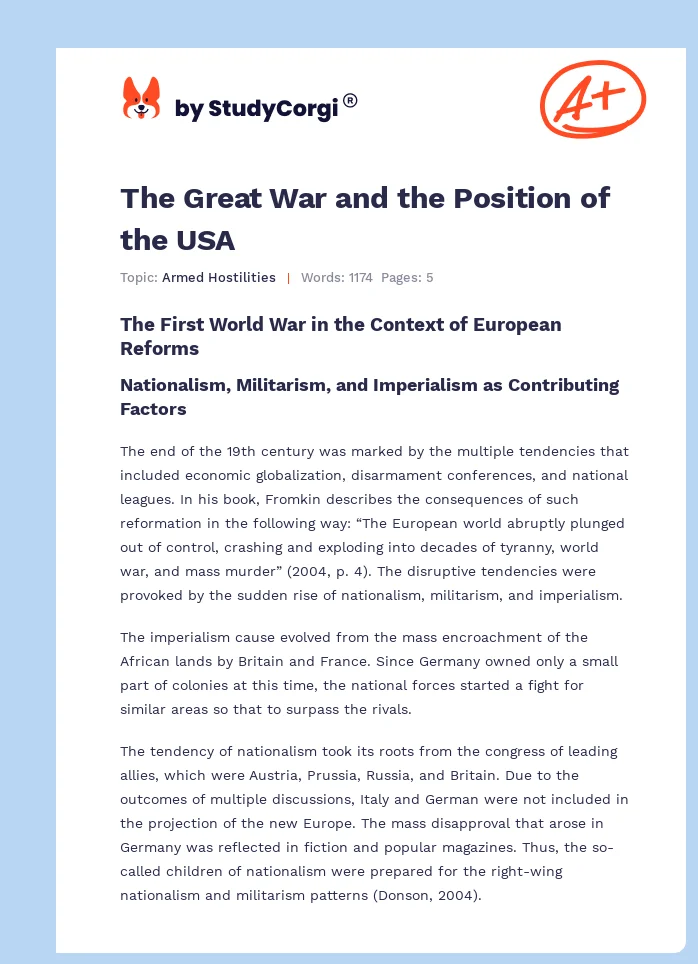 The Great War and the Position of the USA. Page 1