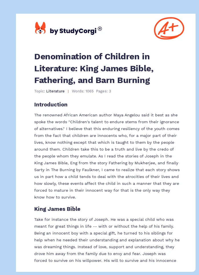 Denomination of Children in Literature: King James Bible, Fathering, and Barn Burning. Page 1