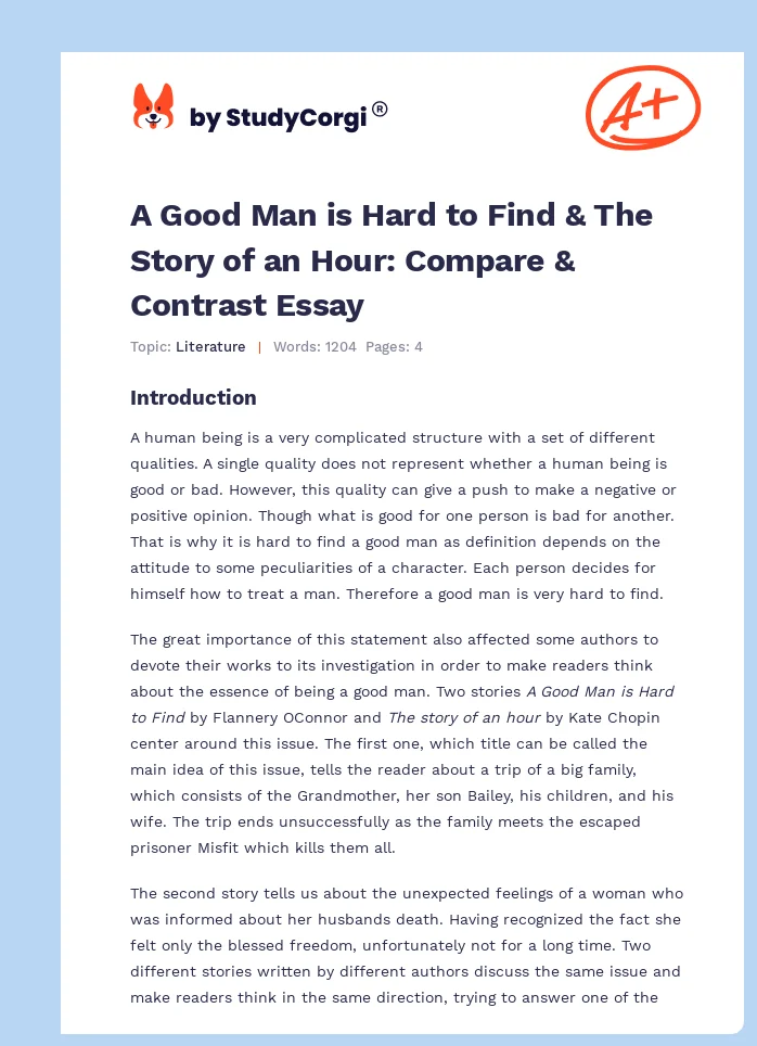 A Good Man is Hard to Find & The Story of an Hour: Compare & Contrast Essay. Page 1