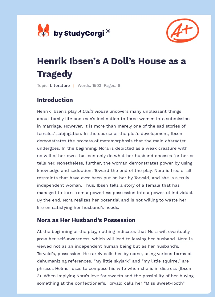 Henrik Ibsen’s A Doll’s House as a Tragedy. Page 1