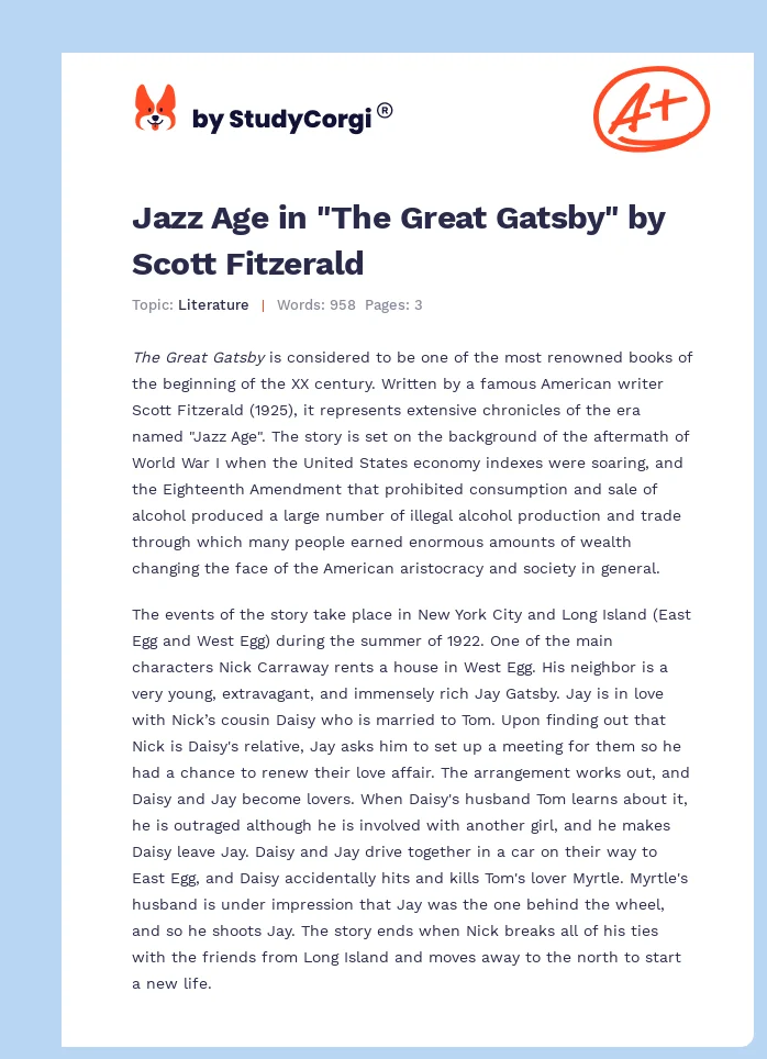 Jazz Age in "The Great Gatsby" by Scott Fitzerald. Page 1