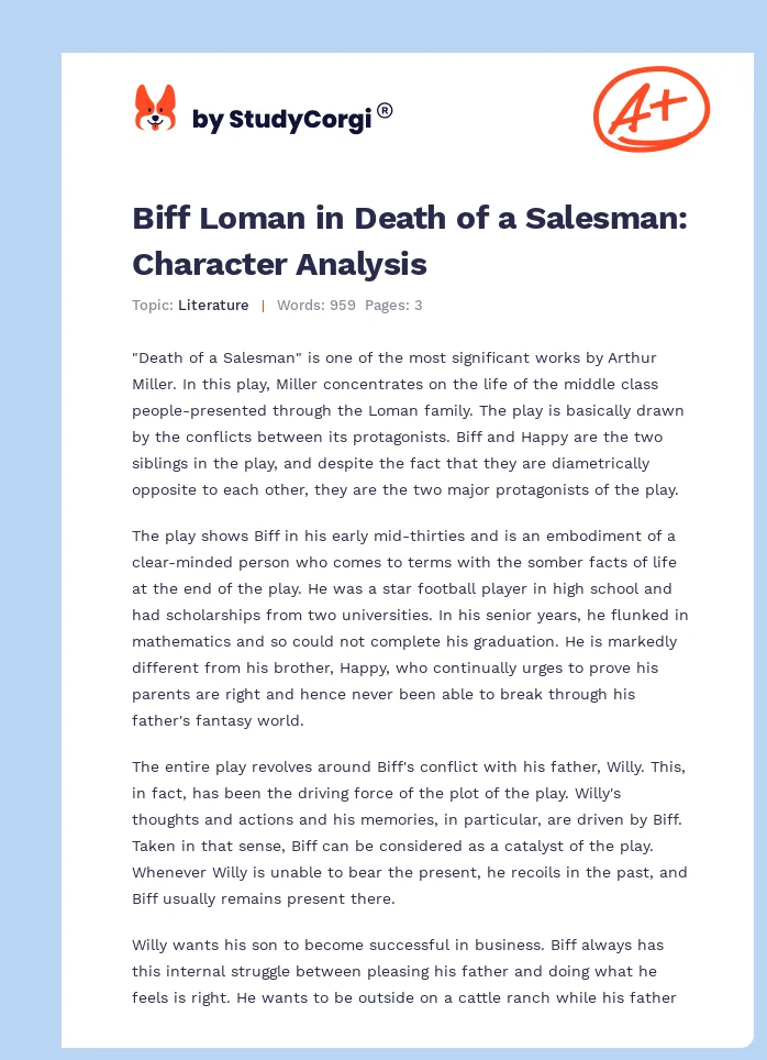 Biff Loman in Death of a Salesman: Character Analysis. Page 1