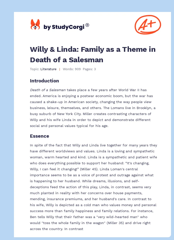 Willy & Linda: Family as a Theme in Death of a Salesman. Page 1