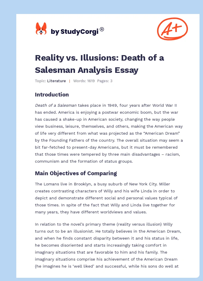Reality vs. Illusions: Death of a Salesman Analysis Essay. Page 1
