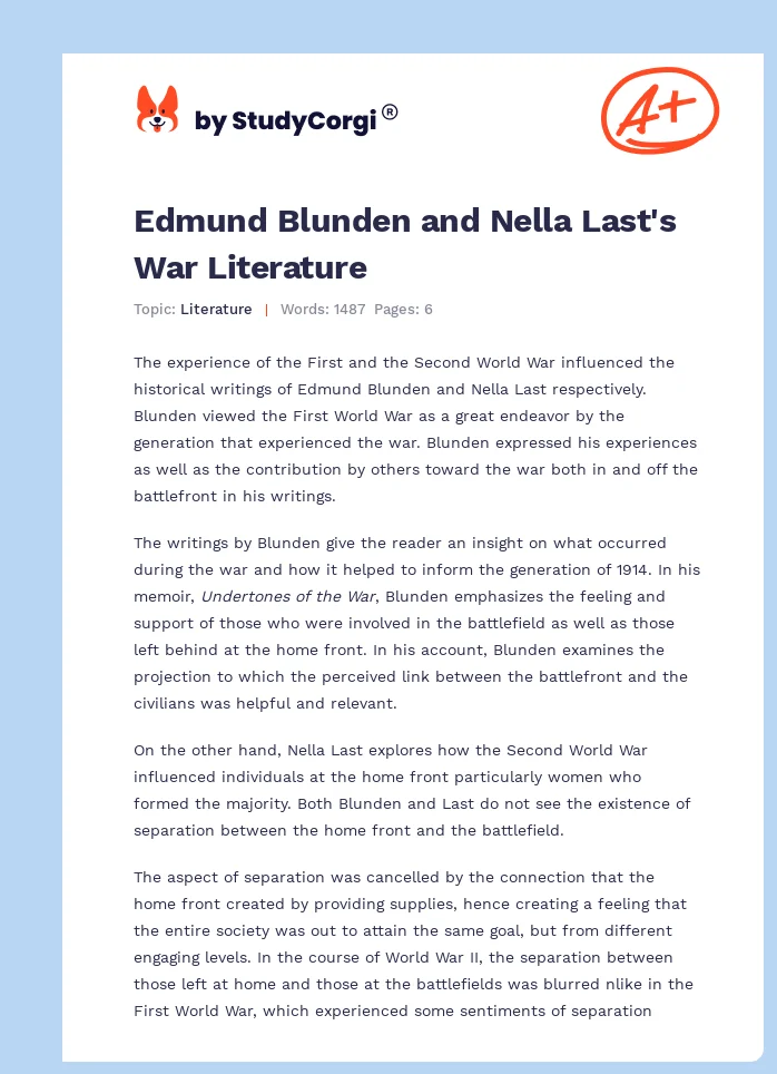 Edmund Blunden and Nella Last's War Literature. Page 1