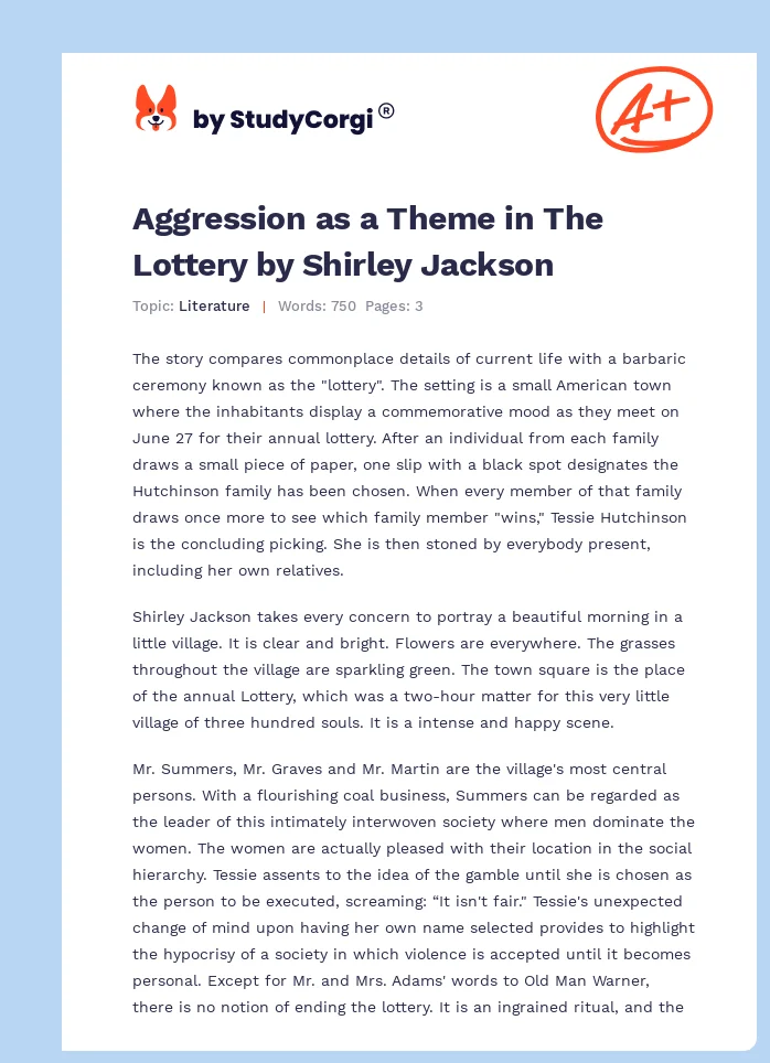 Aggression as a Theme in The Lottery by Shirley Jackson. Page 1