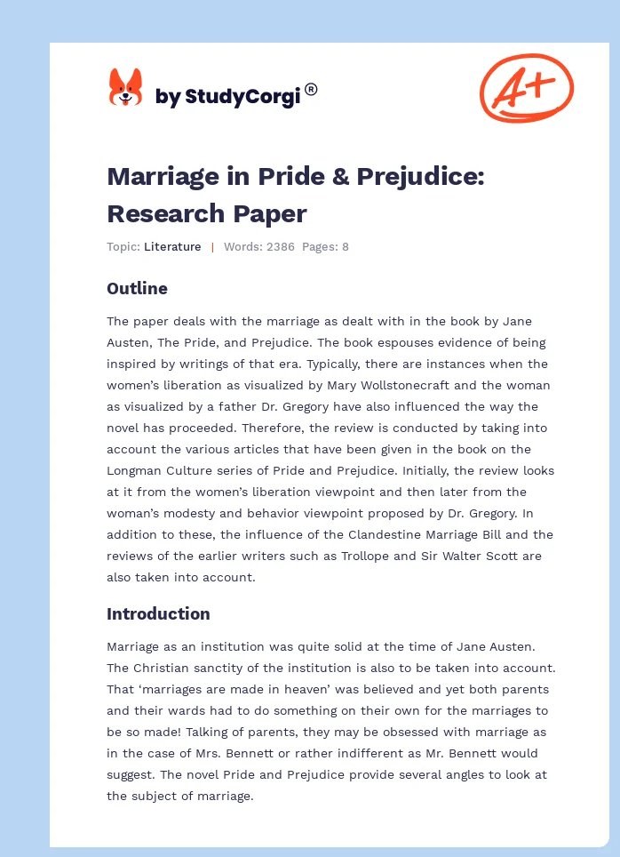 Marriage in Pride & Prejudice: Research Paper. Page 1