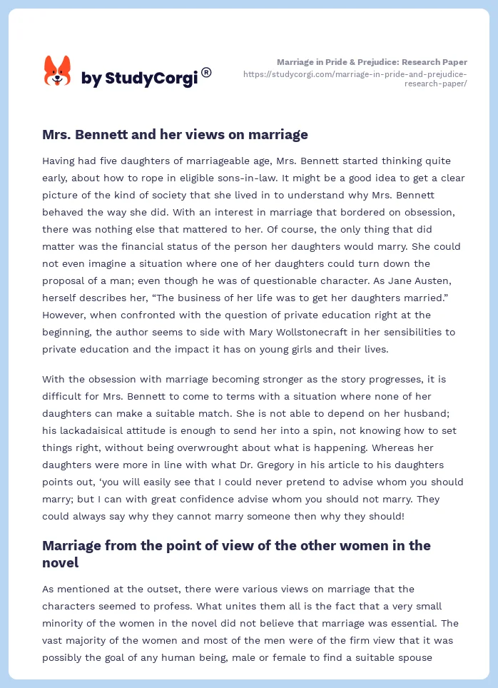 Marriage in Pride & Prejudice: Research Paper. Page 2