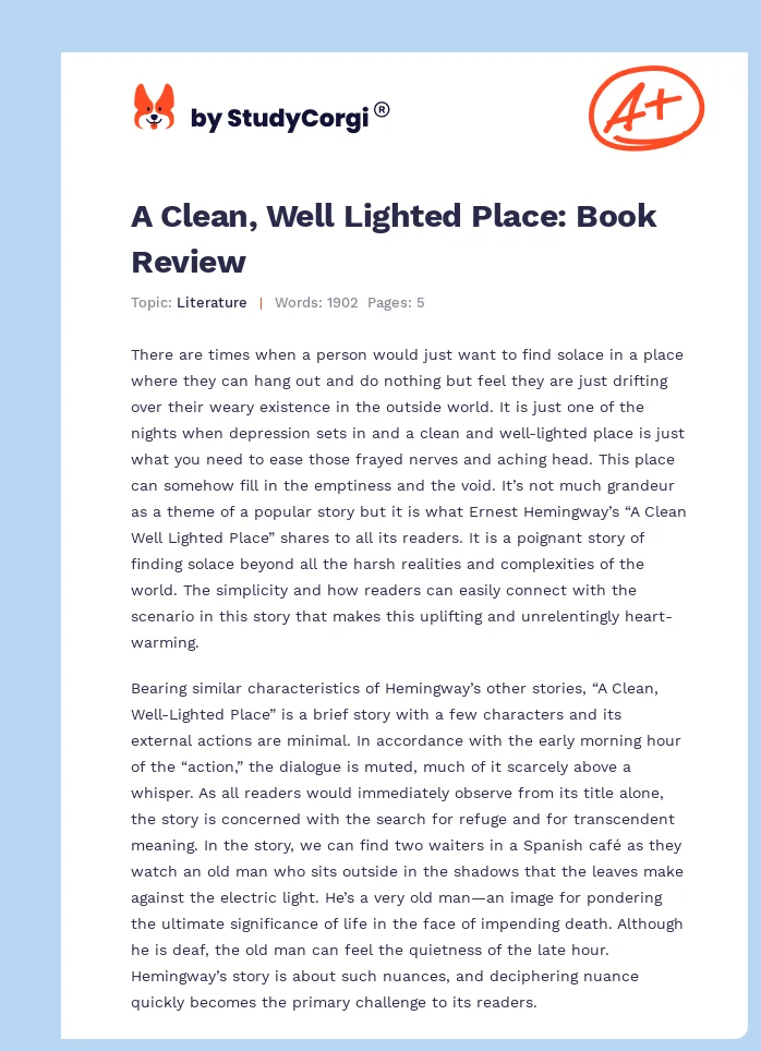 A Clean, Well Lighted Place: Book Review. Page 1