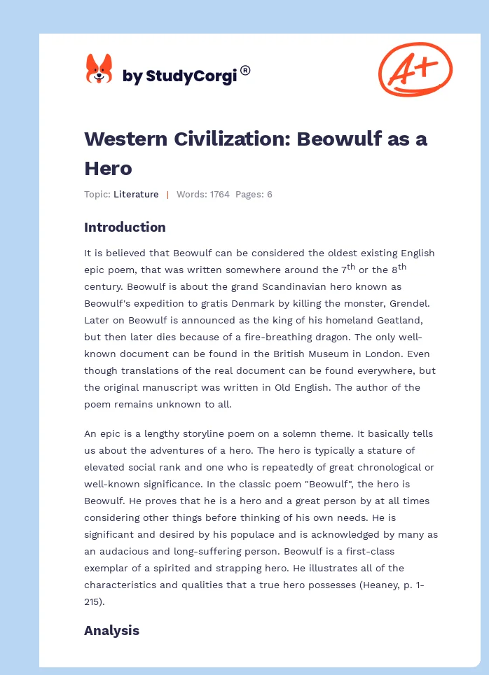 Western Civilization: Beowulf as a Hero. Page 1