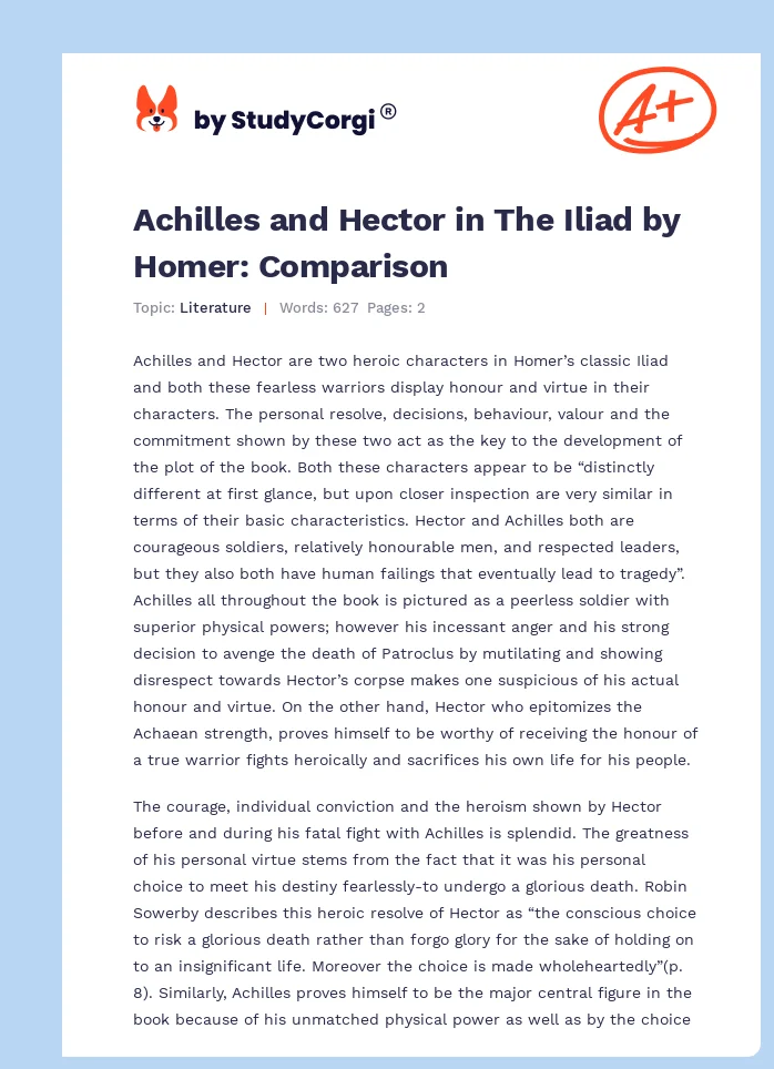 Achilles and Hector in The Iliad by Homer: Comparison. Page 1