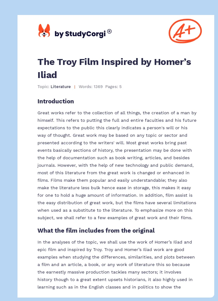 The Troy Film Inspired by Homer’s Iliad. Page 1