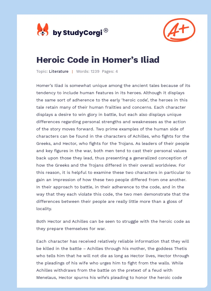Heroic Code in Homer’s Iliad. Page 1