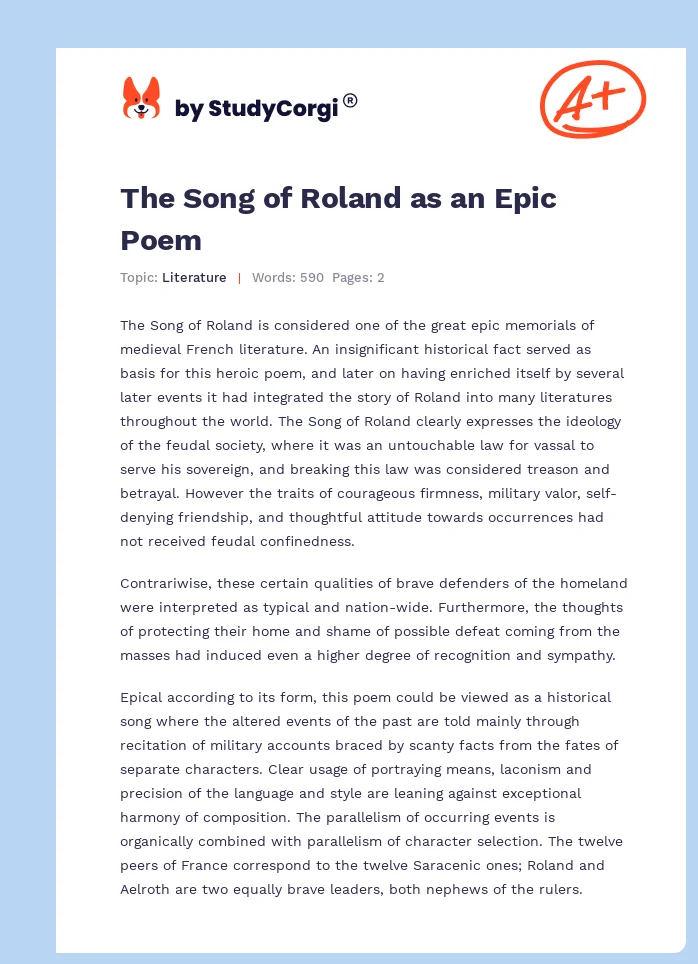 The Song of Roland as an Epic Poem. Page 1
