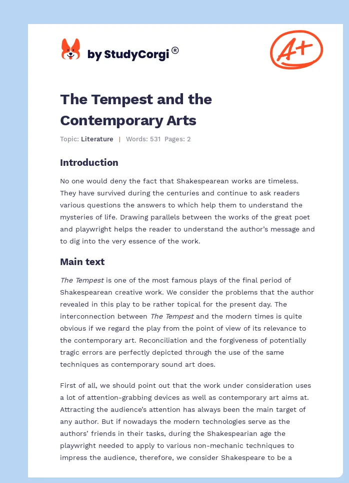 The Tempest and the Contemporary Arts. Page 1