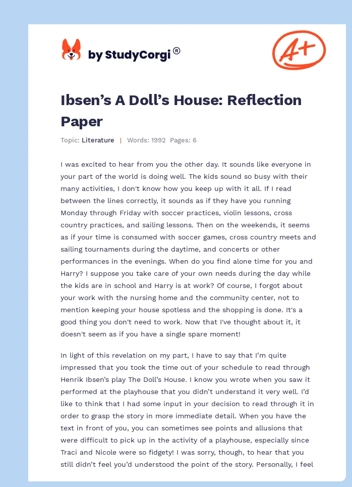 Ibsen’s A Doll’s House: Reflection Paper. Page 1