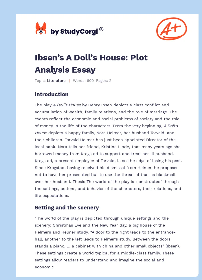 Ibsen’s A Doll’s House: Plot Analysis Essay. Page 1