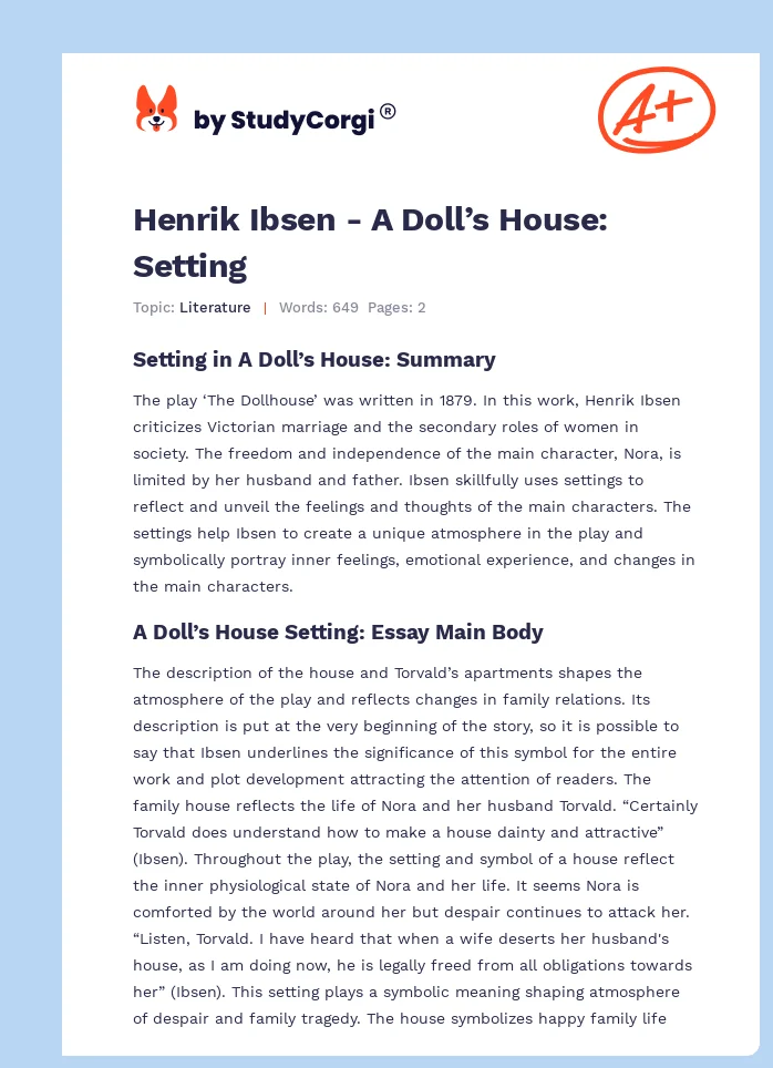 Henrik Ibsen - A Doll’s House: Setting. Page 1