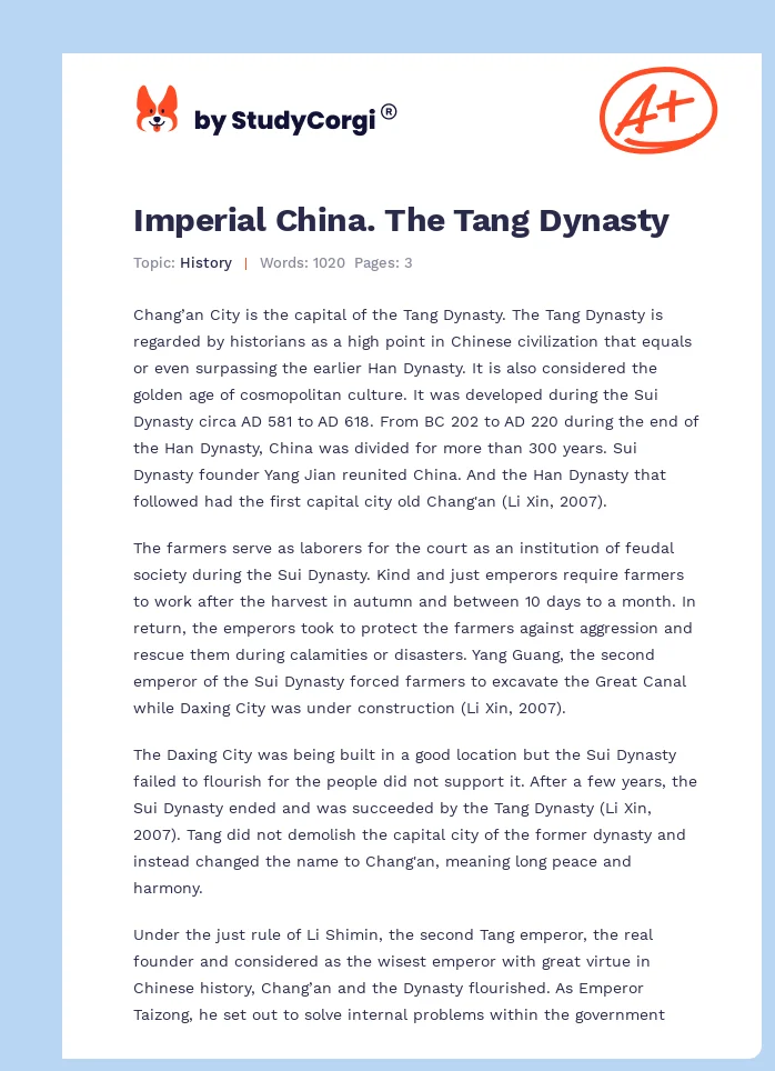 Imperial China. The Tang Dynasty. Page 1
