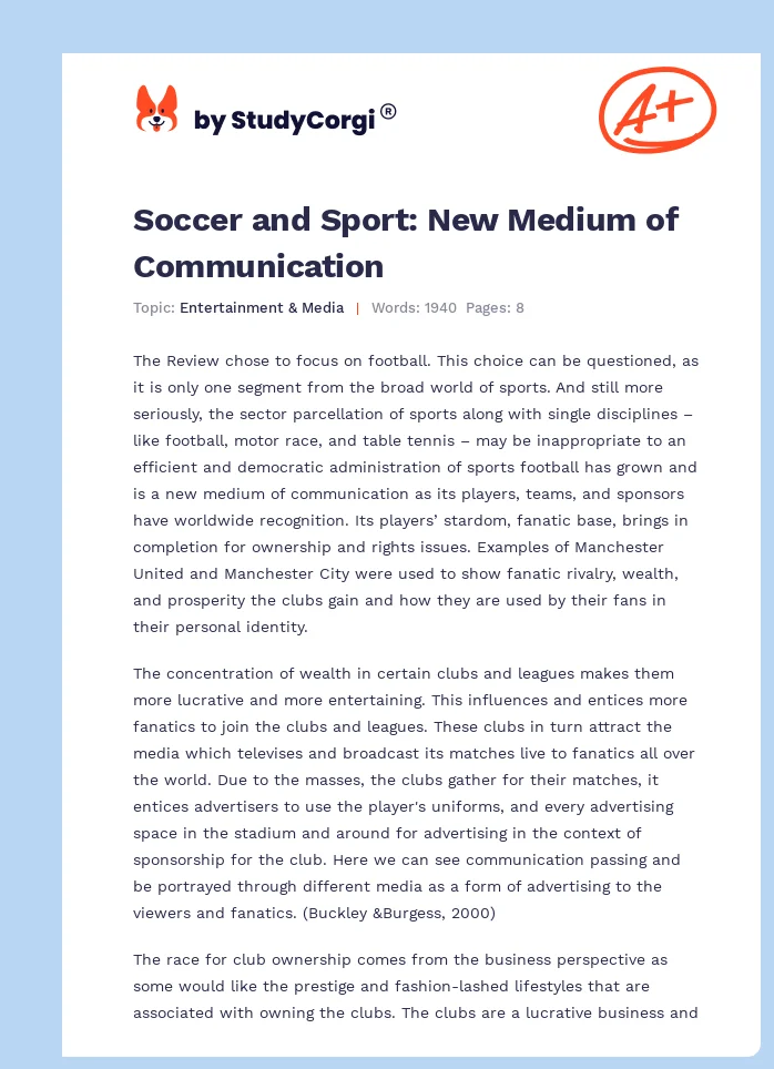 Soccer and Sport: New Medium of Communication. Page 1