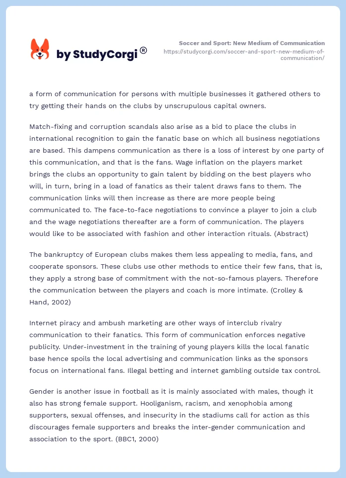 Soccer and Sport: New Medium of Communication. Page 2