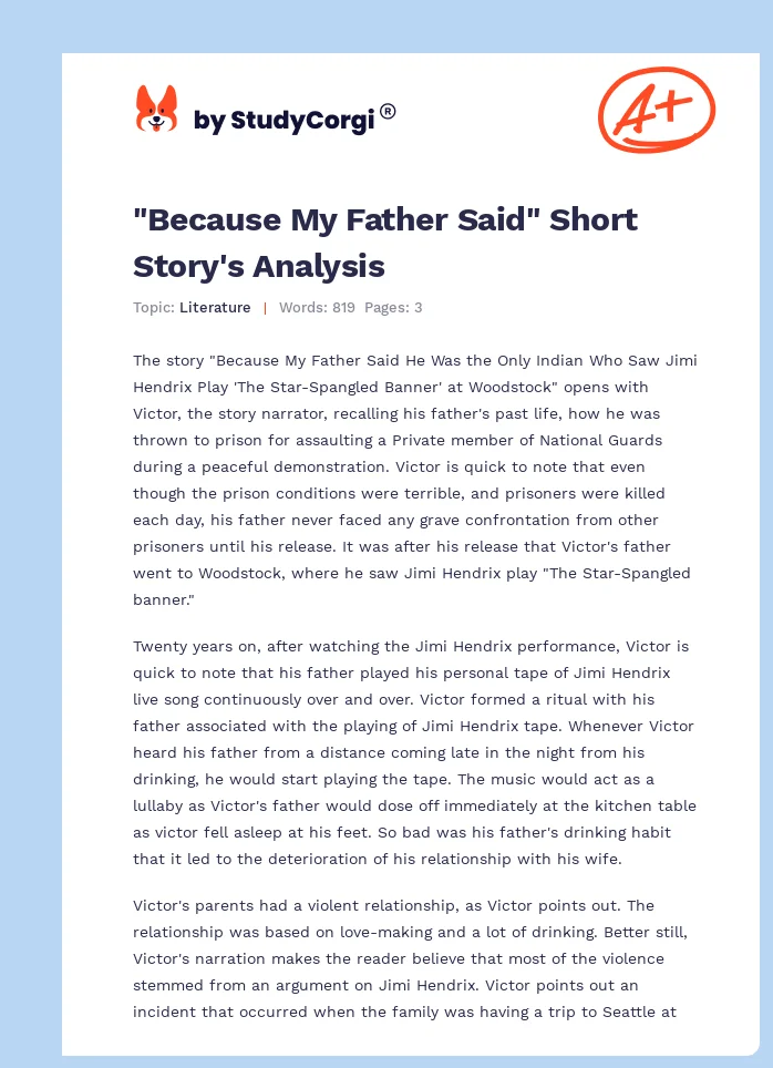 "Because My Father Said" Short Story's Analysis. Page 1