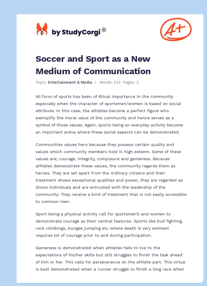 Soccer and Sport as a New Medium of Communication. Page 1