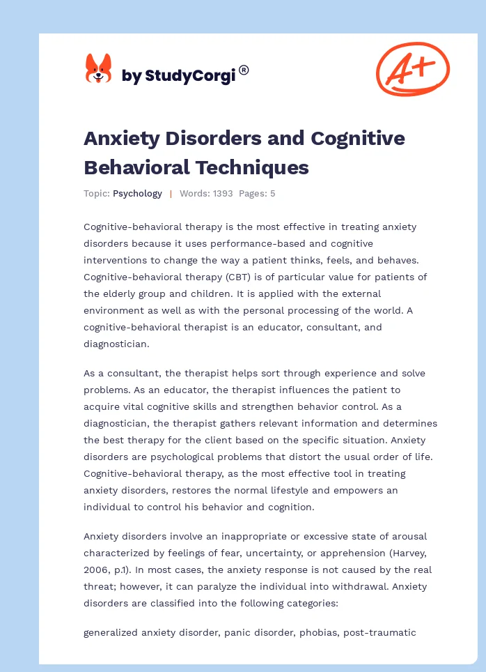 Anxiety Disorders and Cognitive Behavioral Techniques. Page 1