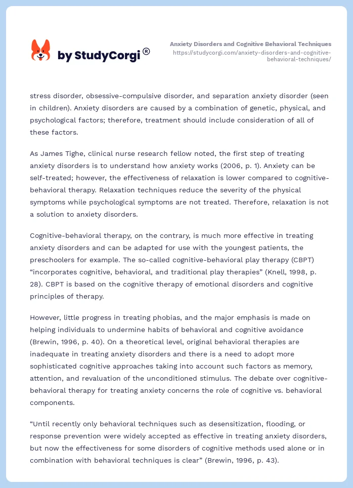 Anxiety Disorders and Cognitive Behavioral Techniques. Page 2