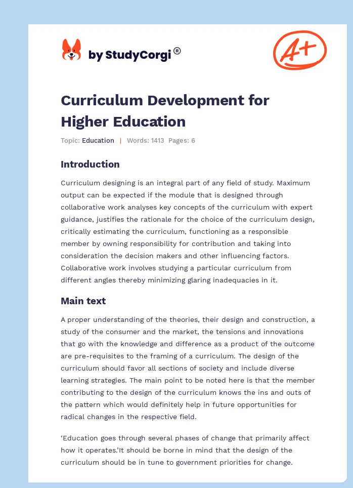 Curriculum Development for Higher Education. Page 1