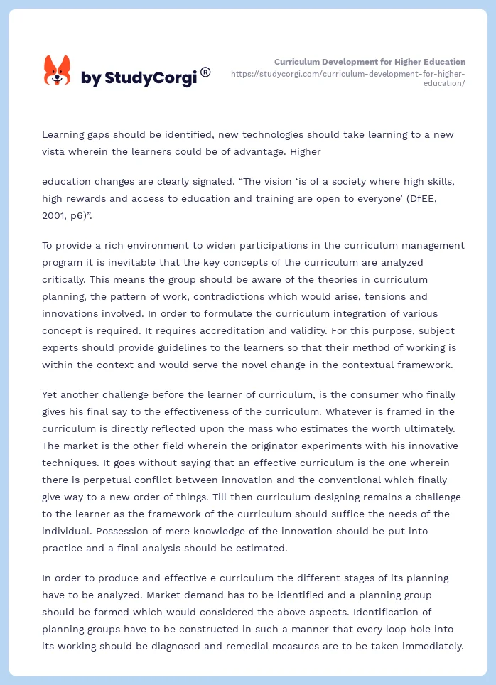 Curriculum Development for Higher Education. Page 2