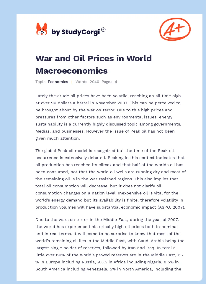 War and Oil Prices in World Macroeconomics. Page 1