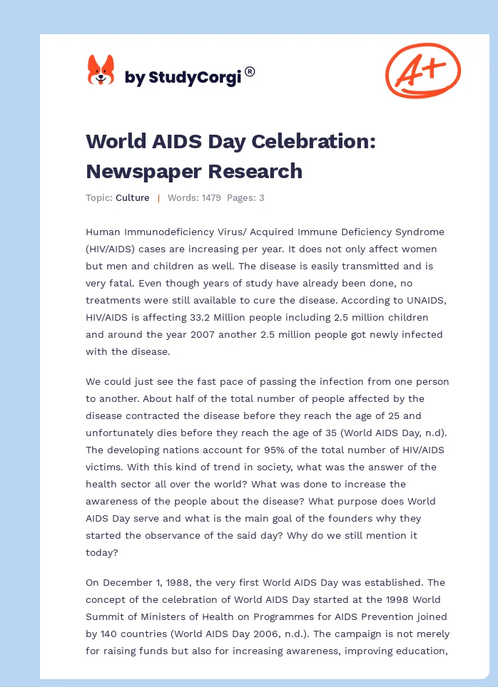 World AIDS Day Celebration: Newspaper Research. Page 1