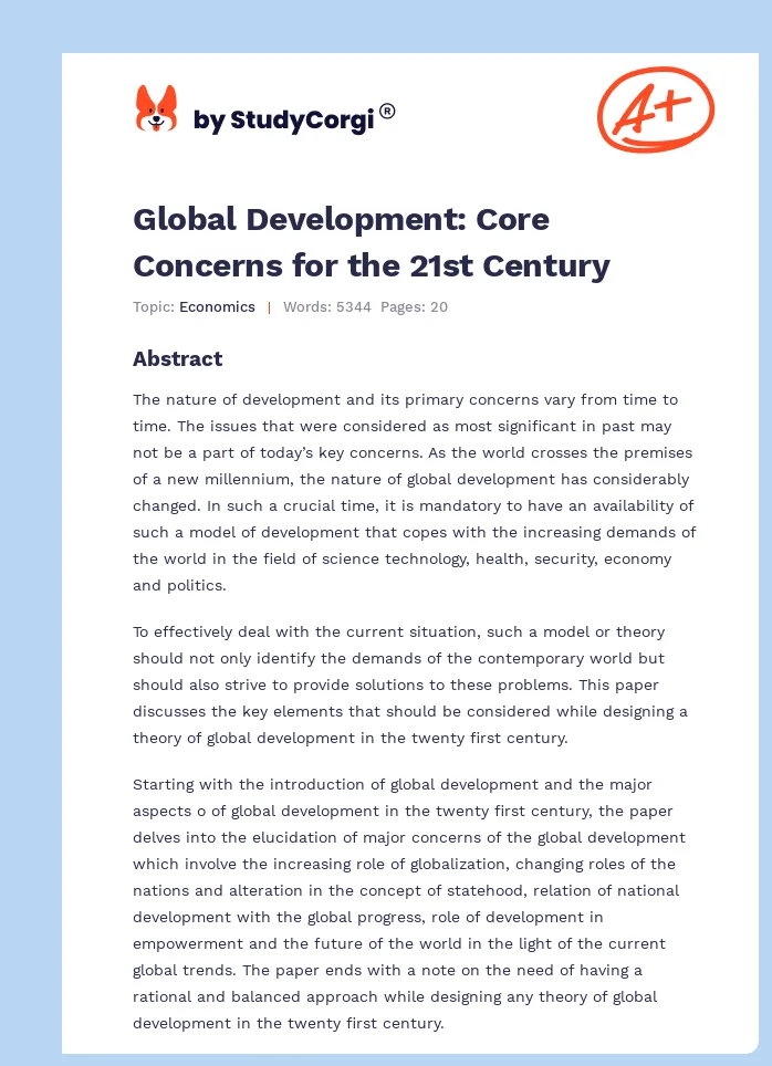 Global Development: Core Concerns for the 21st Century. Page 1