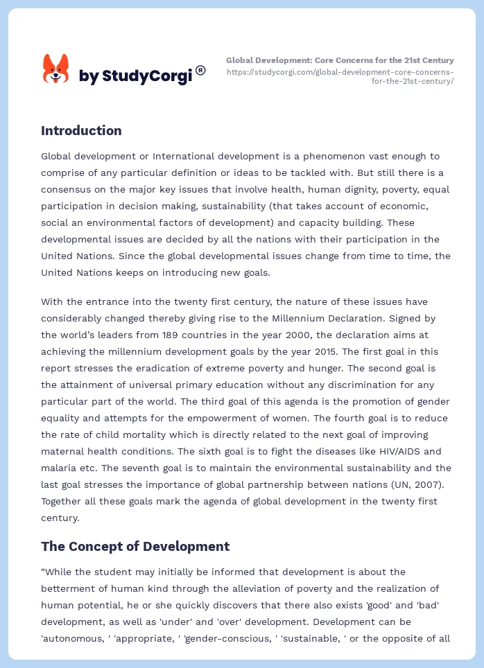 Global Development: Core Concerns for the 21st Century. Page 2