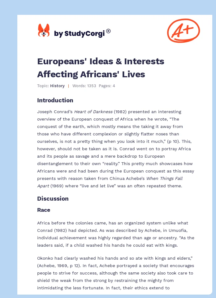 Europeans' Ideas & Interests Affecting Africans' Lives. Page 1