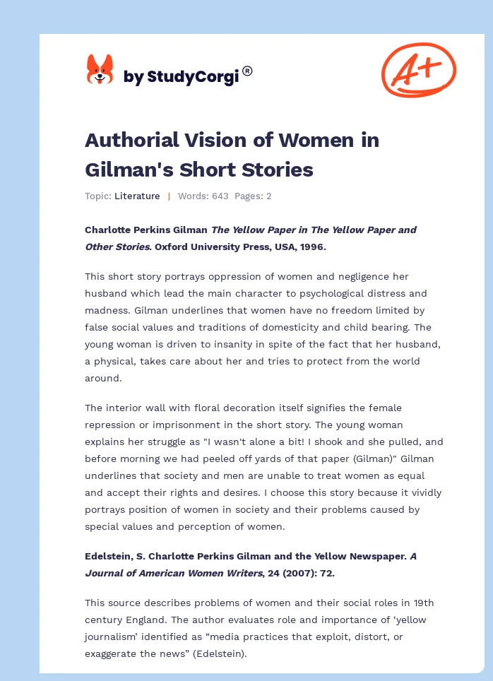 Authorial Vision of Women in Gilman's Short Stories. Page 1