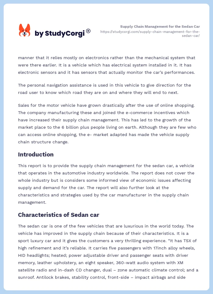 Supply Chain Management for the Sedan Car. Page 2