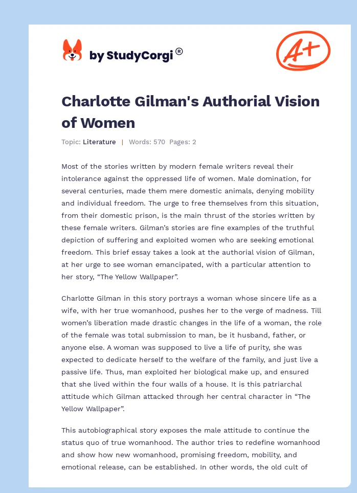 Charlotte Gilman's Authorial Vision of Women. Page 1