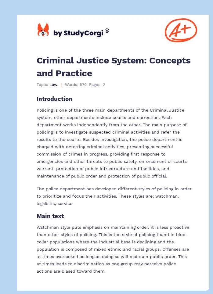 Criminal Justice System: Concepts and Practice. Page 1