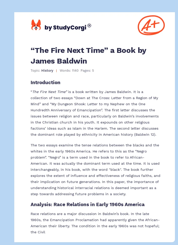 “The Fire Next Time” a Book by James Baldwin. Page 1