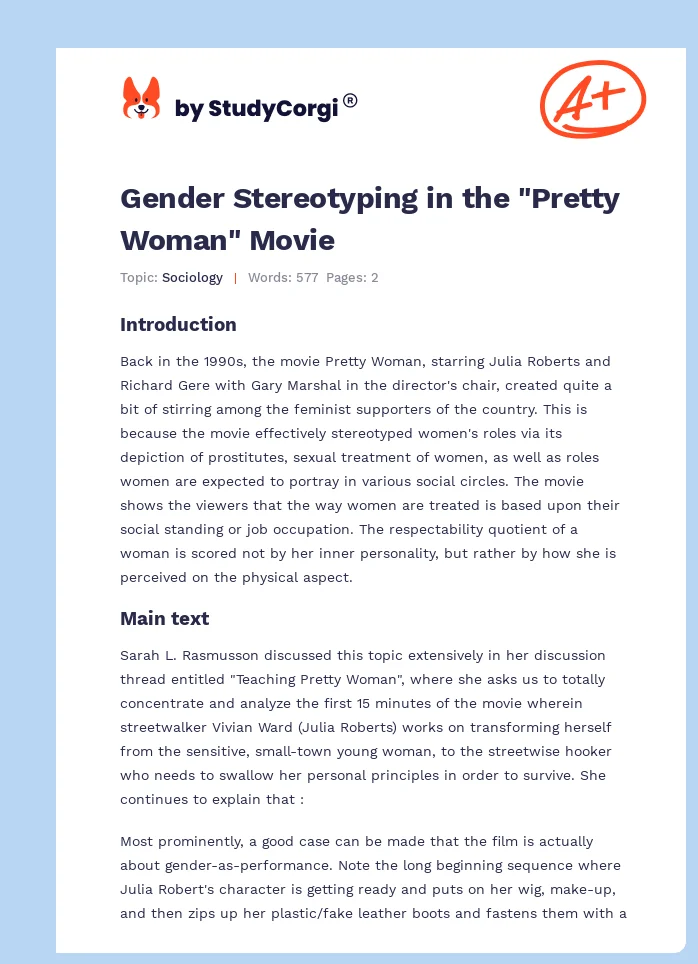 Gender Stereotyping in the "Pretty Woman" Movie. Page 1