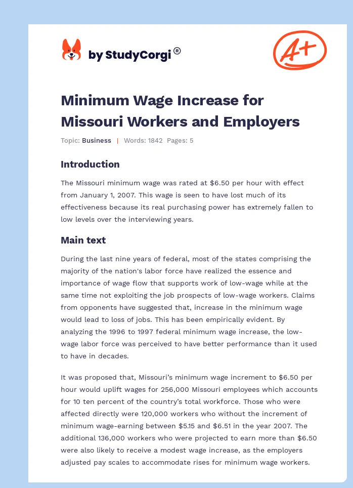 Minimum Wage Increase for Missouri Workers and Employers. Page 1